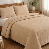 Solid 100% Cotton Bed Cover 3‑Piece Set Quilted