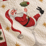 Jolly Santa Martini Christmas Quilted 3-Piece Bedding Set