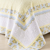 Golden Meadow Embroidered Floral Quilted 3-Piece Bedding Set