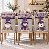 Purple Sequin Christmas Chair Back Covers, Gnome Snowman Reindeer Xmas Dining Chair Slipcovers
