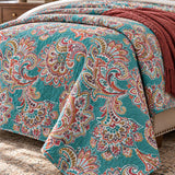 Teal Paisley Floral 100% Cotton Quilted 3-Piece Bedding Set
