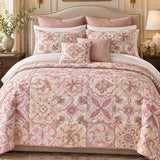 Pink Mediterranean Floral Tile Quilted 3-Piece Bedding Set