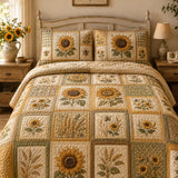 Sunflower Quilted 3-Piece Bedding Set – Classic Americana Quilted Bedding With Matching Pillow Shams