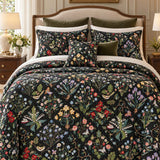 Midnight Butterfly Wildflower Garden Quilted 3-Piece Bedding Set