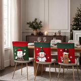 3D Plush Santa Snowman Reindeer Christmas Chair Covers, Red & Green Xmas Dining Chair Back Slipcovers