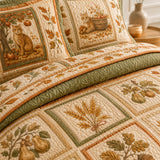H.PAI Autumn Orchard Cat Quilted 3-Piece Bedding Set