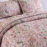 Soft Pink Country Botanical Floral Print Quilted 3‑Piece Bedding Set