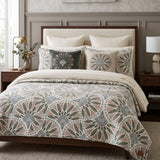 Sage Blue Botanical Medallion Quilted 3-Piece Bedding Set