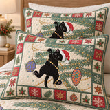 Festive Black Cat Christmas Quilted 3-Piece Bedding Set
