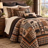 Rustic Bear and Bison Patchwork Quilted 3-Piece Bedding Set