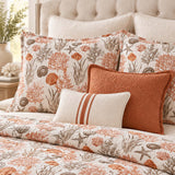 Coastal Seashell Coral Print Quilted 3-Piece Bedding Set