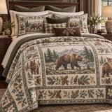 Mountain Bear Pine Forest Quilted 3-Piece Bedding Set