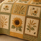 Sunflower Quilted 3-Piece Bedding Set – Classic Americana Quilted Bedding With Matching Pillow Shams