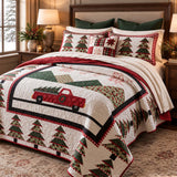 Christmas Tree Farm Truck Quilted 3-Piece Bedding Set