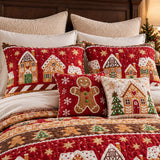Gingerbread House Candy Stripe Quilted 3-Piece Bedding Set