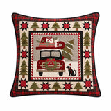 Vintage Christmas Red Truck & Black Cat Plaid Quilted Pillow Cover