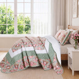 Vintage Rose Garden 100% Cotton Quilted 3-Piece Bedding Set
