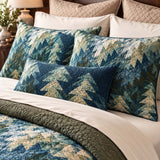 Rustic Pine Forest Blue Green Patchwork Quilted 3-Piece Bedding Set