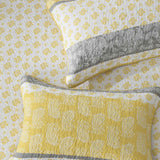 Yellow Grey Paisley Stripe Quilted 3‑Piece Bedding Set