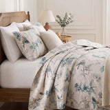 Cottage Style Nature Bird Floral Foliage Quilted 3‑Piece Bedding Set