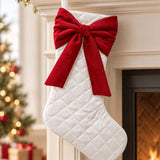 Quilted White Christmas Stocking with Red Velvet Bow
