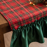 Christmas Red Plaid Linen Table Runner With Green Ruffle Edge