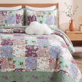 Sage Floral Patchwork Quilted 3-Piece Bedding Set
