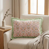 Pink Floral Scalloped Edge Rectangular Throw Pillow Cover