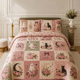 H.PAI Pumpkin Cat Ghost Garden Quilted 3-Piece Bedding Set