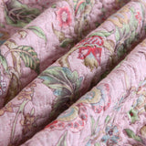 Soft Pink Country Botanical Floral Print Quilted 3‑Piece Bedding Set