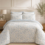 Botanical Floral 100% Cotton 4-Piece Summer Bedding Set – Breathable Cooling Comforter, Flat Sheet & 2 Pillowcases
