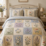 Wildflower Quilted 3-Piece Bedding Set – Classic Americana Quilted Bedding With Matching Pillow Shams