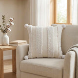 Cream Tufted Pom Pom Throw Pillow Cover