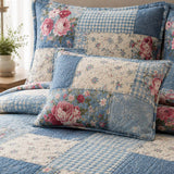 H.PAI Vintage Rose Patchwork Quilted 3-Piece Bedding Set