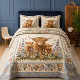 H.PAI Garden Highland Cow Gathering 3-Piece Quilted Bedding Set