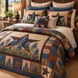 Rustic Bluebonnet Star Patchwork Premium Microfiber Quilted 3-Piece Bedding Set