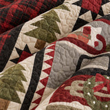 Vintage Christmas Red Truck & Black Cat Plaid Quilted 3-Piece Bedding Set