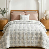 Dusty Blue Polka Dot Embossed Quilted Bedspread Cotton Puff Quilt Blanket