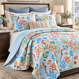 Coastal Coral Reef Reversible 100% Cotton Quilted 3-Piece Bedding Set