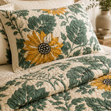 H.PAI Sunflower Botanical Garden Quilted 3-Piece Bedding Set