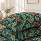 Poinsettia Botanical Christmas Reversible Quilted 3-Piece Bedding Set