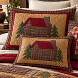 Rustic Bear Cabin Plaid Quilted 3-Piece Bedding Set