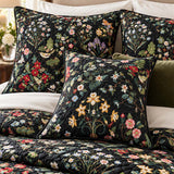 Midnight Butterfly Wildflower Garden Quilted 3-Piece Bedding Set
