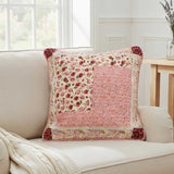 Pink Rose Floral Patchwork Quilted Pillow Cover
