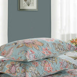 Teal Blue Vintage Garden Harvest Floral Patchwork Quilted 3‑Piece Bedding Set