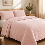 Soft Ruffled Trim Quilted 3‑Piece Bedding Set