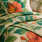Monarch Butterfly Floral Garden Quilted 3-Piece Bedding Set