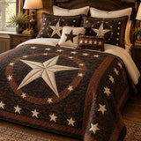 Rustic Americana Star Patchwork Quilted 3-Piece Bedding Set