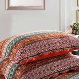 Rust Orange Bohemian Striped Patchwork Quilted 3‑Piece Bedding Set