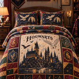 Fantasy Castle Heraldic Emblem Owl Star Quilted 3‑Piece Bedding Set
